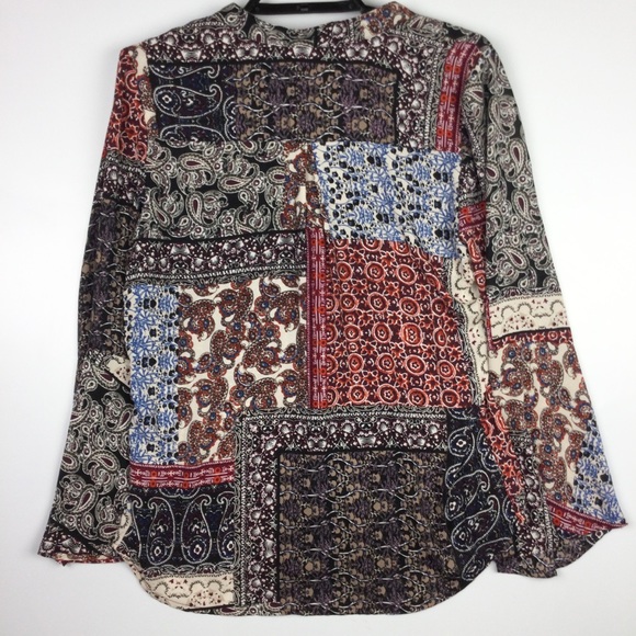 CB Button Up Blouse Flared Sleeves Paisley Ornate Buttons Multi Color Women's S - Picture 3 of 8